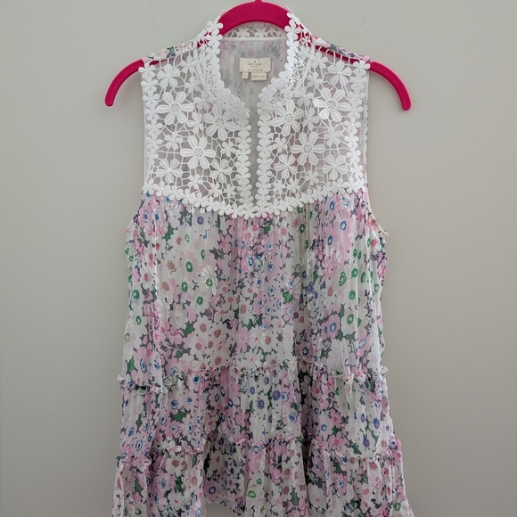 KATE SPADE Daisy Garden Devore Silk Blouse WOMEN'S L Floral Lace Romantic Pink - Picture 16 of 16